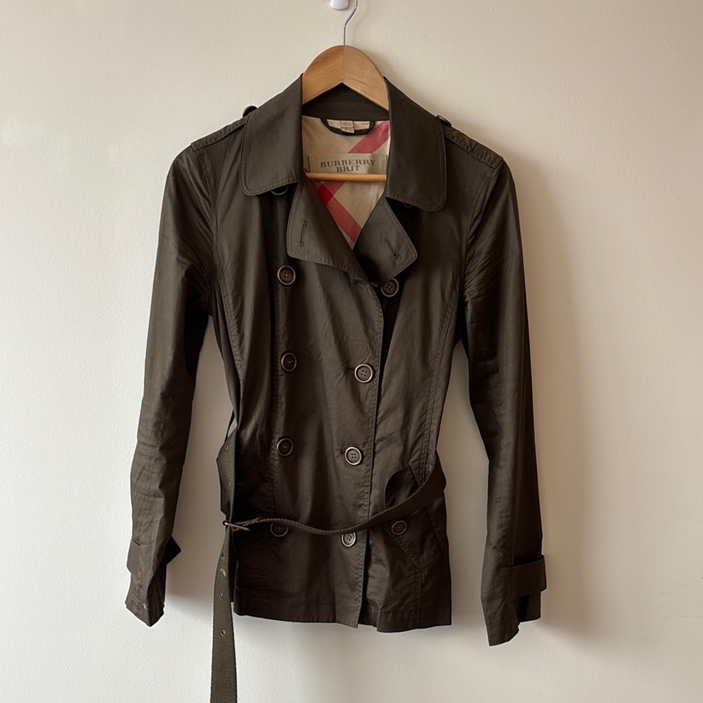 Burberry Dark Olive Double-Breasted Belted Pea Coat
